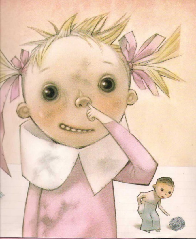 a to znów "Grzeczna" w ilustracji Gro Dahle (obrazek zaczerpnięty z http://mamaczyta.pl/raczej-na-powaznie/o-dziewczynce-ktora-zniknela)